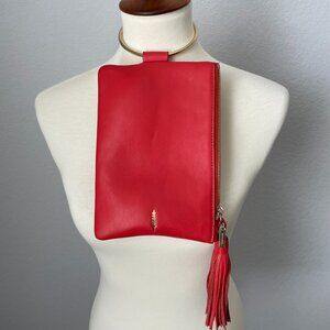 Thacker Nolita ring handle leather clutch orange cocktail tassel wristlet
